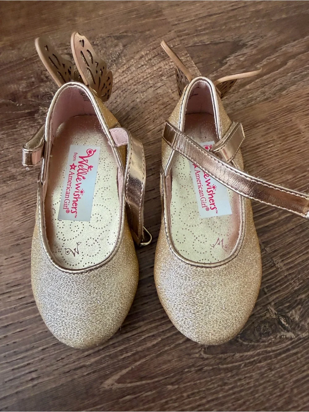 American Girl Glitter Gold Mary Jane Dress Shoes with Butterfly Accent